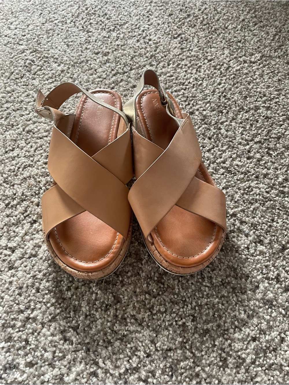 Nine West Tan Cross-Strap Wedge Sandals-Angie